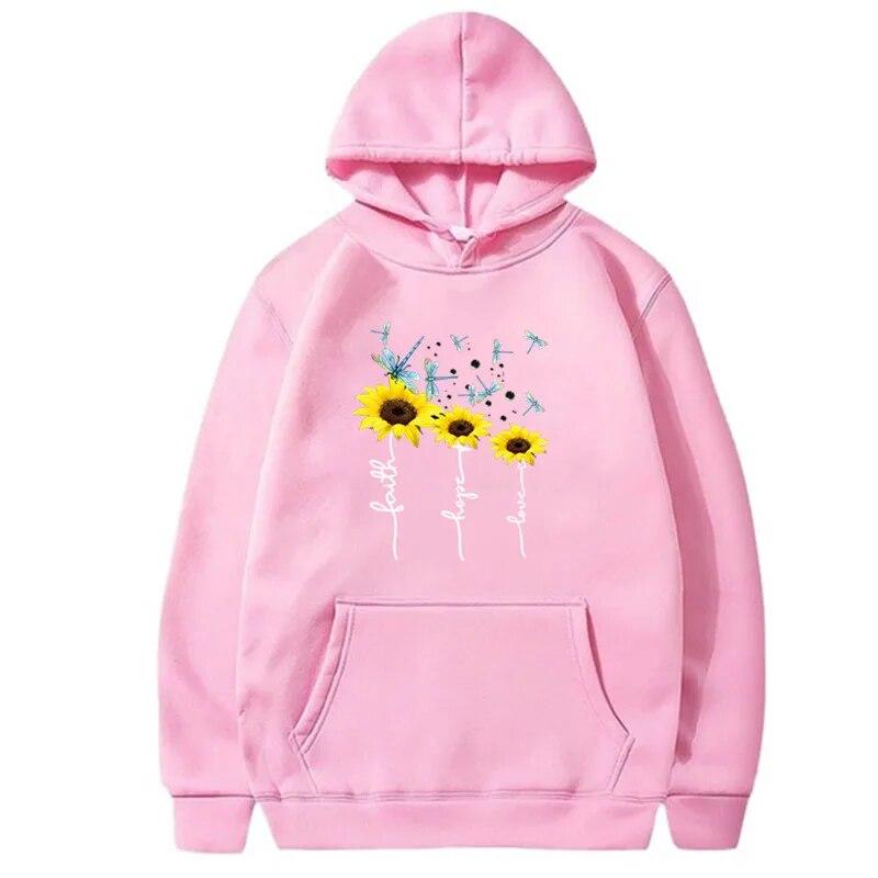 Fashion Sunflower Dragonfly Printed Hoodies Unisex Women Streetwear Hoodie Sweatshirts Harajuku Pullover Unisex Tracksuit Clothing