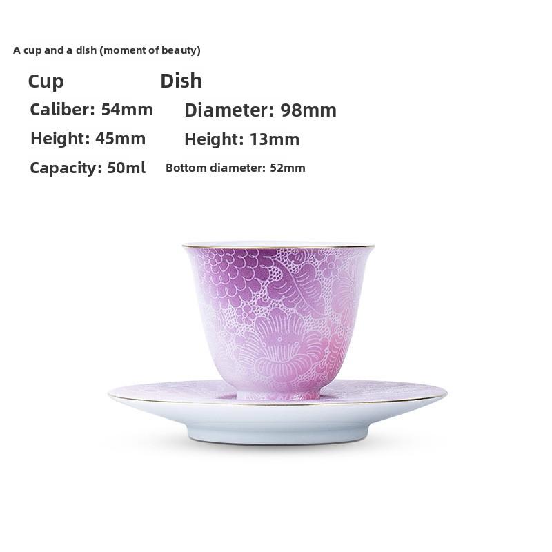 Gubo Carved Flower PorcelainCup Saucer Set Handmade Ceramic Tea Set Chinese Style Tea Cup Coaster Teacup Saucer Home Decor Gift