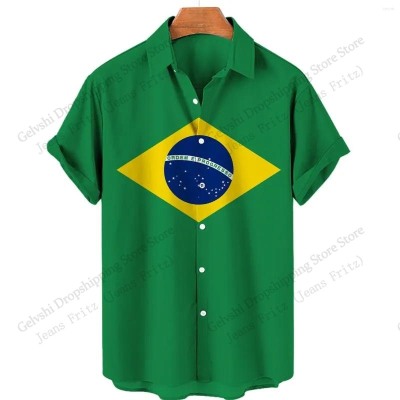 Fashion Mens Summer Hawaiian Shirt Brazil Flag 3d Print Shirt Short Sleeve Casual Beach Shirt Holiday Blouse Men Clothing