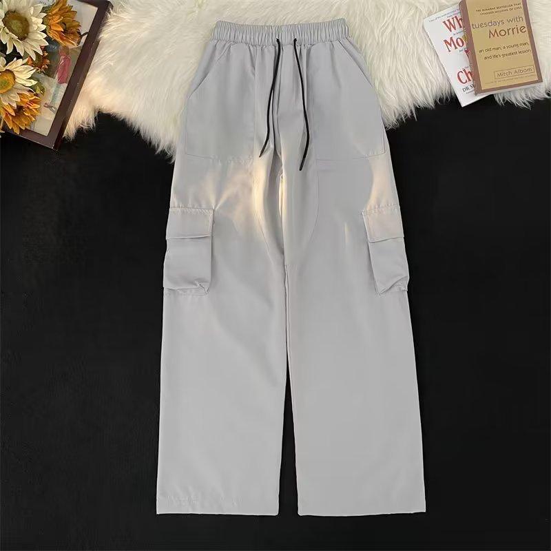 Pants Men s Spring and Autumn New Solid Color Japanese Multi-Pocket Overalls Men s Trend Brand Loose Casual Charge Pants M светло-серый