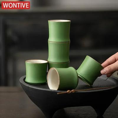 Bamboo Joint Tea Cup Stoneware Green Glaze Master Cup Rising Step By Step Ceramics Creativity Cup