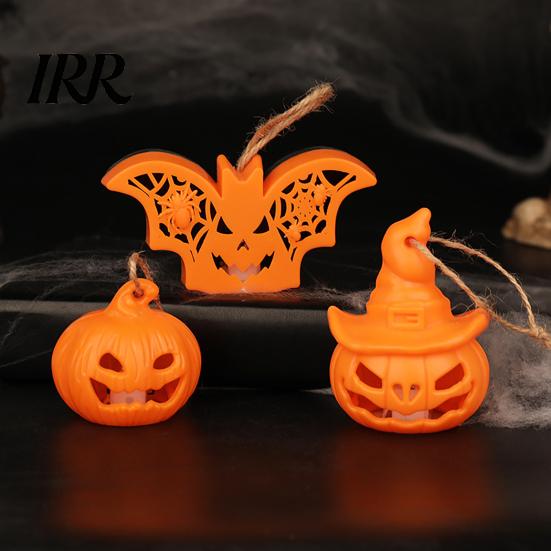 Detailed Halloween Figurine Light Witch Hat Pumpkin Lamp, Bat Skull Hollow LED Night Unique Ornament Lamp for Party, Spooky Tabletop Decor Haunted