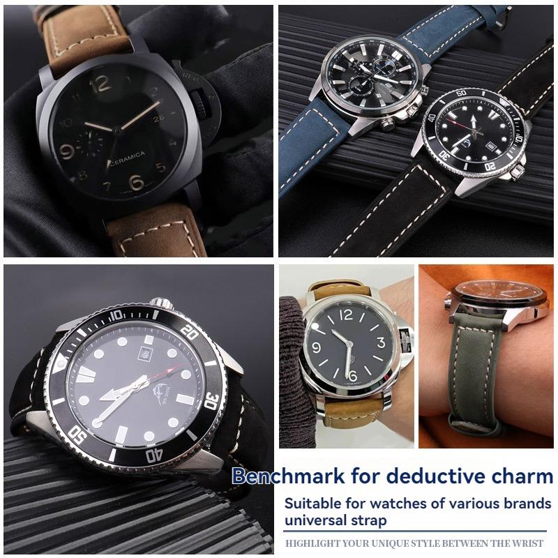 Genuine Leather Watch Band for Panerai/Tissot/Mido/Omega/IWC | 20mm 22mm 24mm 26mm | Retro Crazy Horse Cowhide Strap for Men