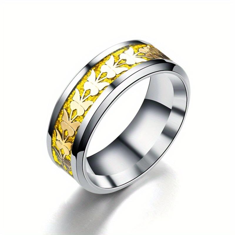 1Pc Fashionable, Fashionable and Simple, Butterfly Pattern Design, Trendy Titanium Steel Ring