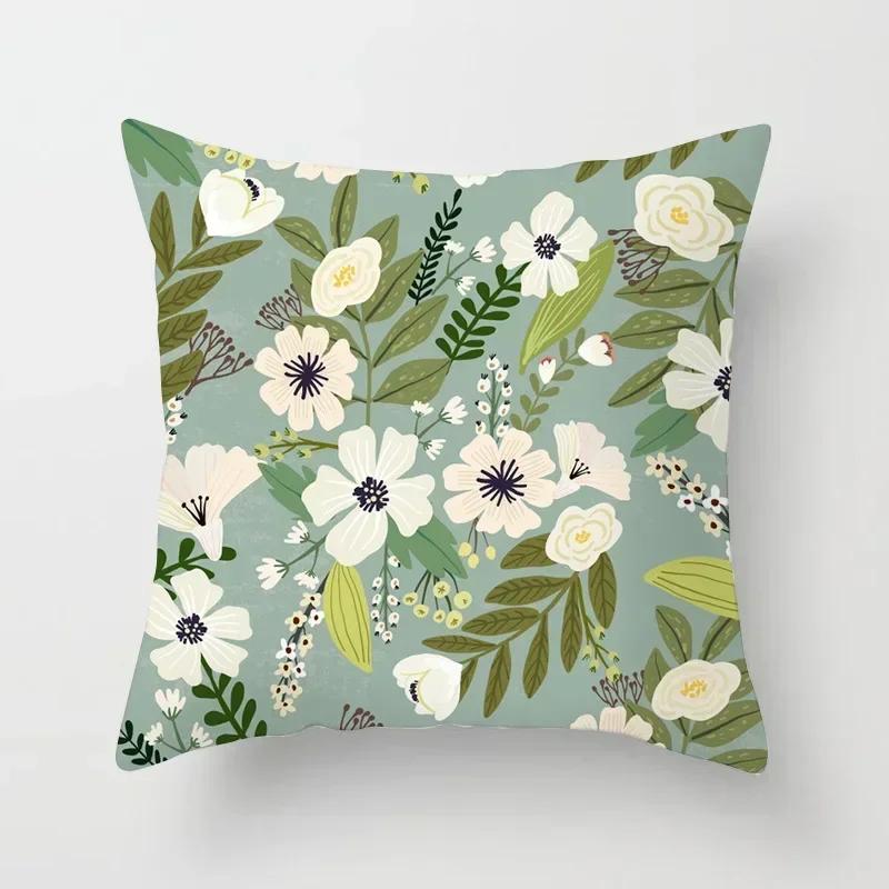 Fashion Garden Flower Pattern Pillowcase Office Car Cushion Cover Living Room Bedroom Sofa Decorative Pillowcase 45*45Cm