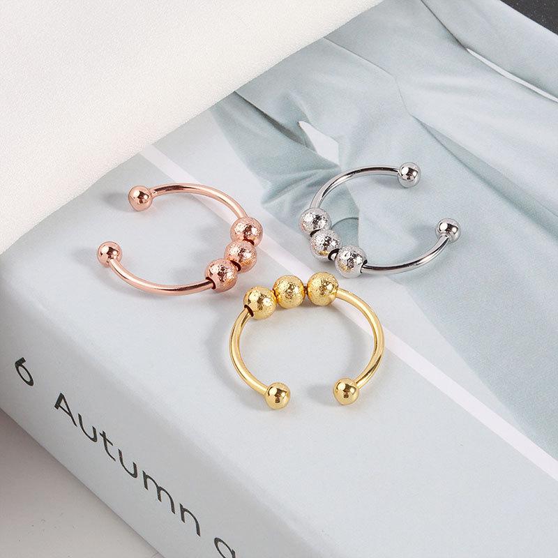 Fashion Minimalist Frosted Bead Open Ring For Women Personality Stress Relief Lucky Bead Jewelry Adjustable Finger Ring