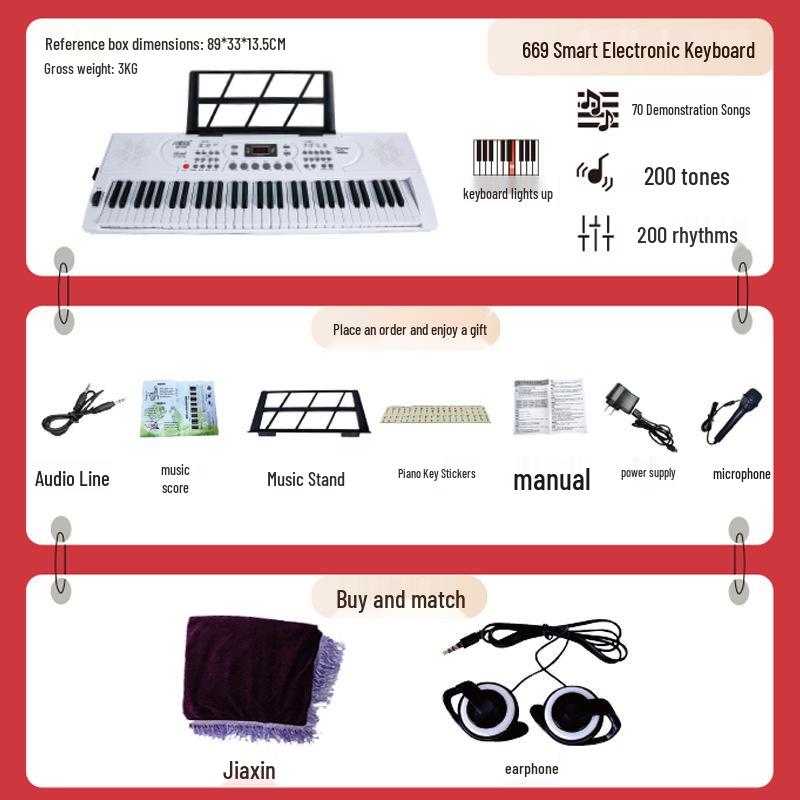 Portable 61-Key Electronic Keyboard for Beginner Students