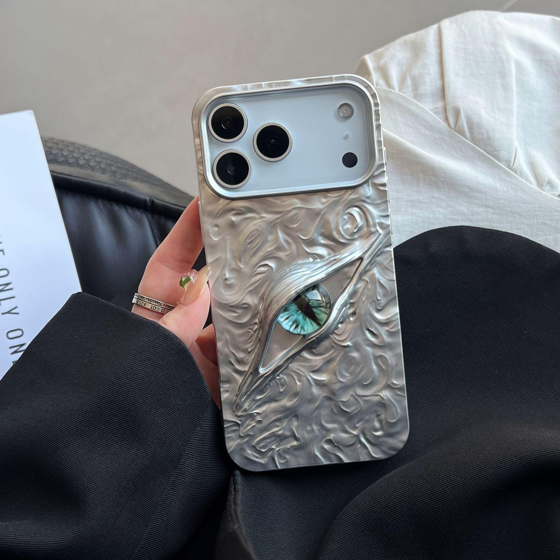 

Гальванизированный 3D Чехол для телефона Глаз для серии iPhone 11-17, ТПУ Противоударная крышка с текстурой оловянной фольги, Модный художественный дизайн iPhone 11 слоновая кость