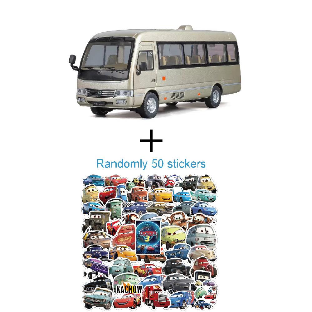 1:24 Scale Coaster Model Car Toy Free Wheeling Doors Opened Metal Diecast Miniature Bus Sound Light Vehicle Models Hobby Gifts