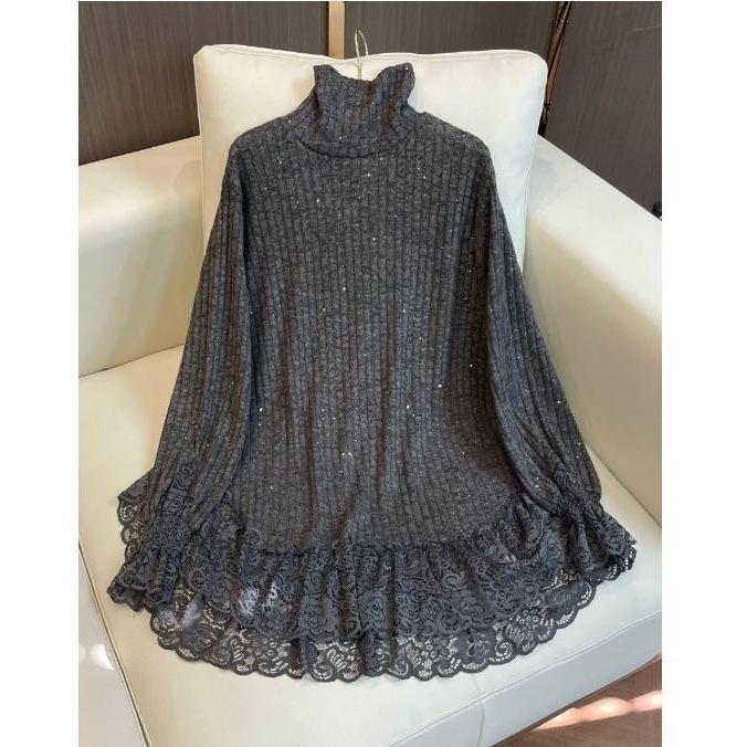 

Осінньо-зимовий модний стиль, мереживна вставка, базова сорочка, тонка, однотонна, вільного крою, повсякденна, з довгими рукавами. S сірий