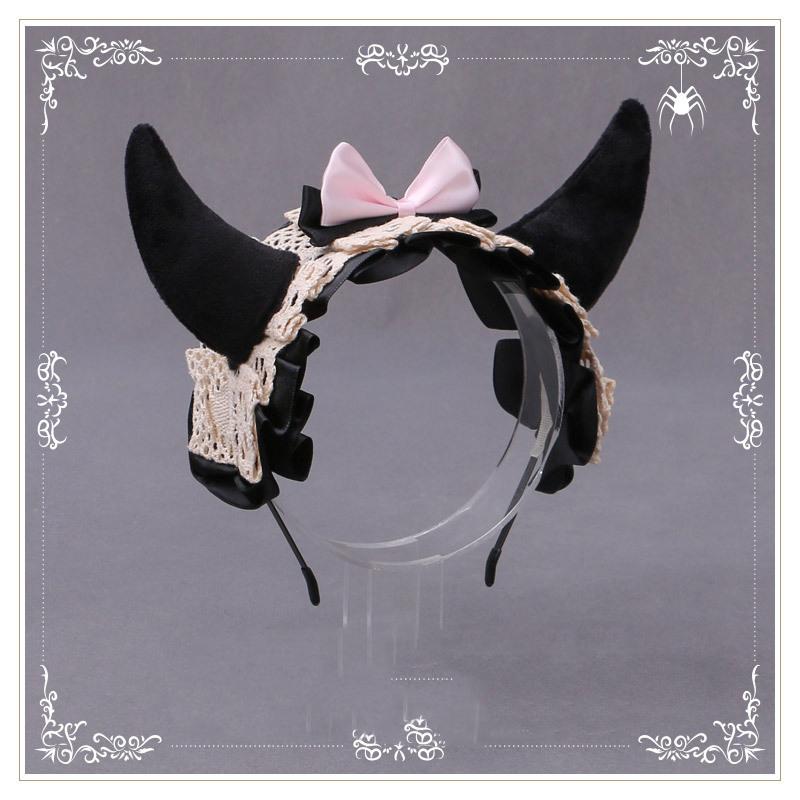 Little Devil Horns Lace Ribbon Headband Anime Cosplay Lolita Props Halloween Arnival Party Costume Women Accessories No Wig