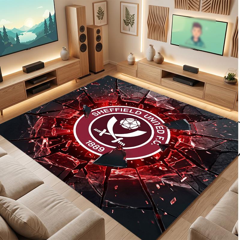Sheffield United Football Print Crystal Velvet Rug, Comfortable Water Absorbent Non Slip Indoor Floor Carpet