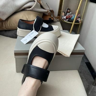Versione in pelle di pecora~ Scarpe con plateau in velcro in pelle, scarpe muffin, scarpe bianche brutte ma carine, Mary Jane da donna, scarpe casual con testa grande, scarpe da skate