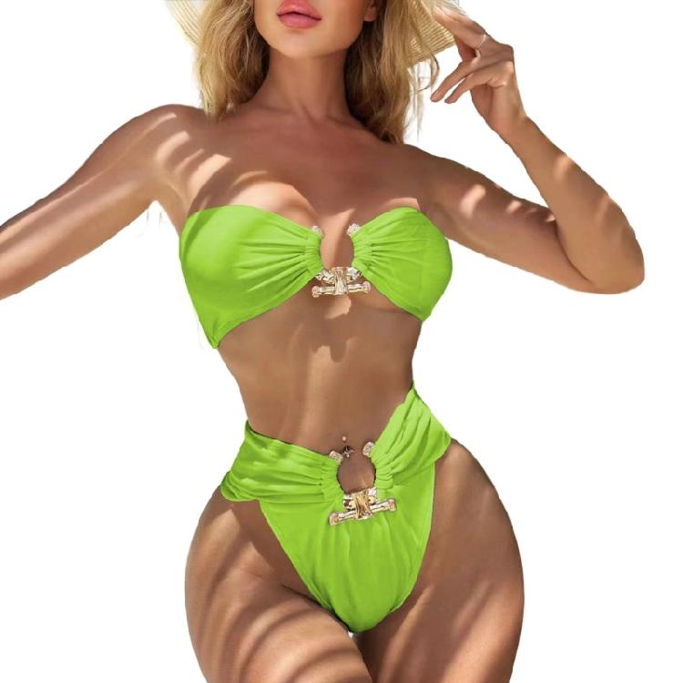 Elegant High Waist Bathing Suit with Unique Metal Detail for Fashion Forward Women Lightweight Beach Swimwear