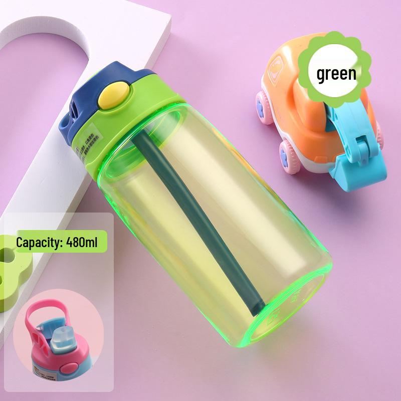 Children s Cartoon Straw Water Bottle with Strap and Flip Lid .