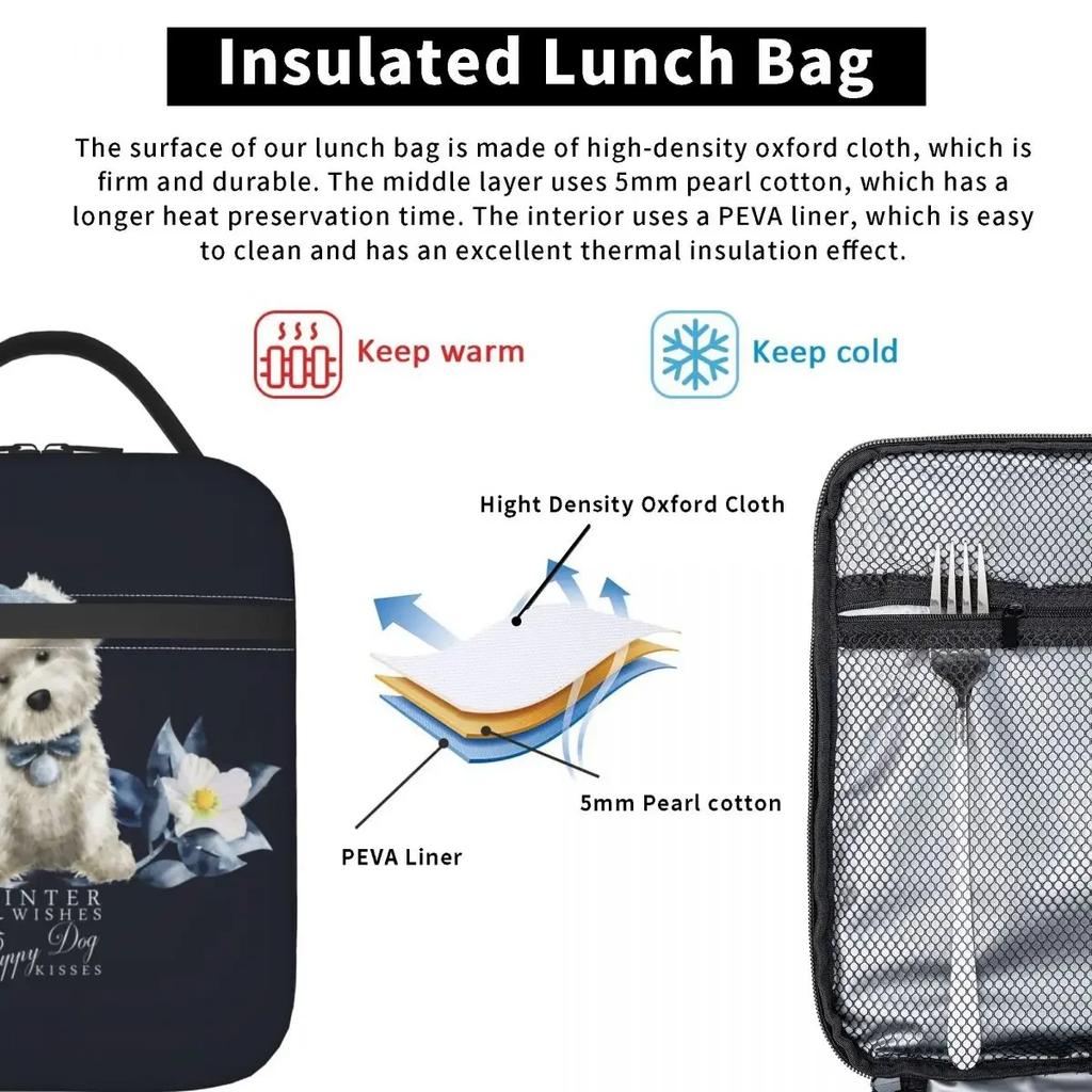 Cute West Highland White Terrier Dog Insulated Lunch Bag Leakproof Westie Puppy Cooler Thermal Lunch Box Office Picnic Travel