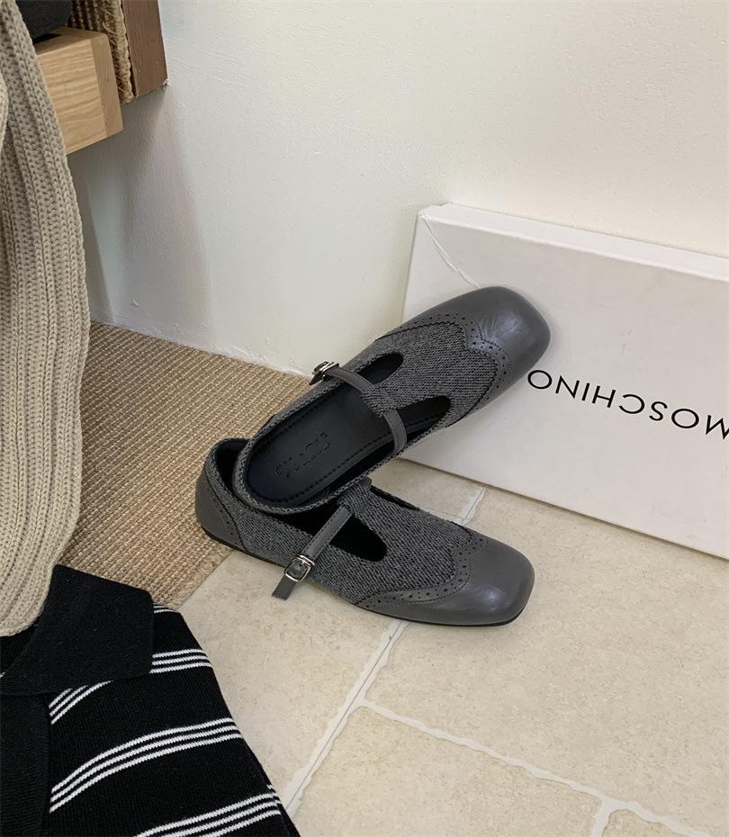 

Ретро туфли-лодочки на плоской подошве с неглубоким вырезом, женские, осень 2025, новая корейская версия, маленькие кожаные туфли, британские туфли Мэри Джейн 39 серый