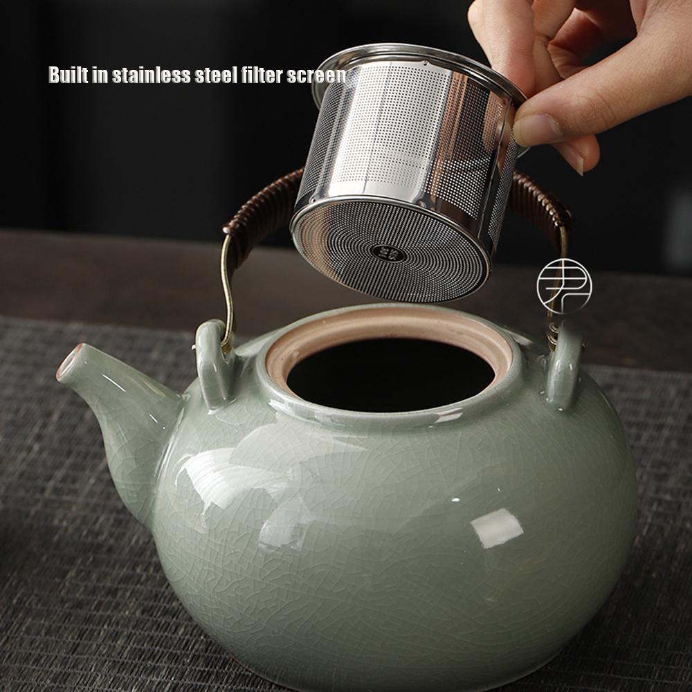 Ge Kiln Ice-Cracked Tea Pot, Household Tea Maker With Strainer, Large Capacity Ceramic Teapot, Chinese Cultural Tea Set, 920Ml