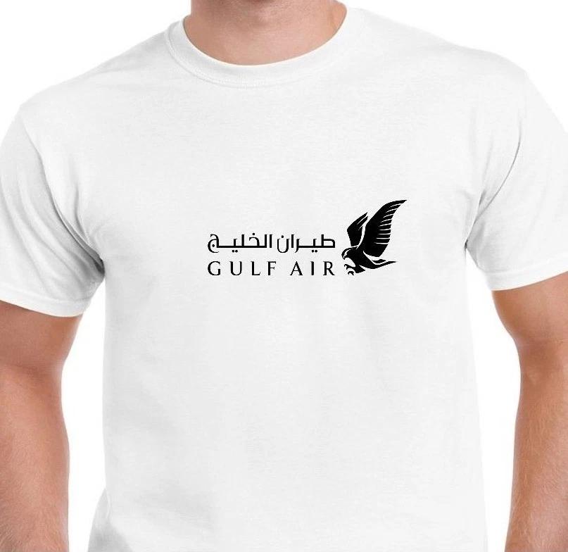 Gulf Air Black Logo Bahrain Airline White Cotton T-Shirt M