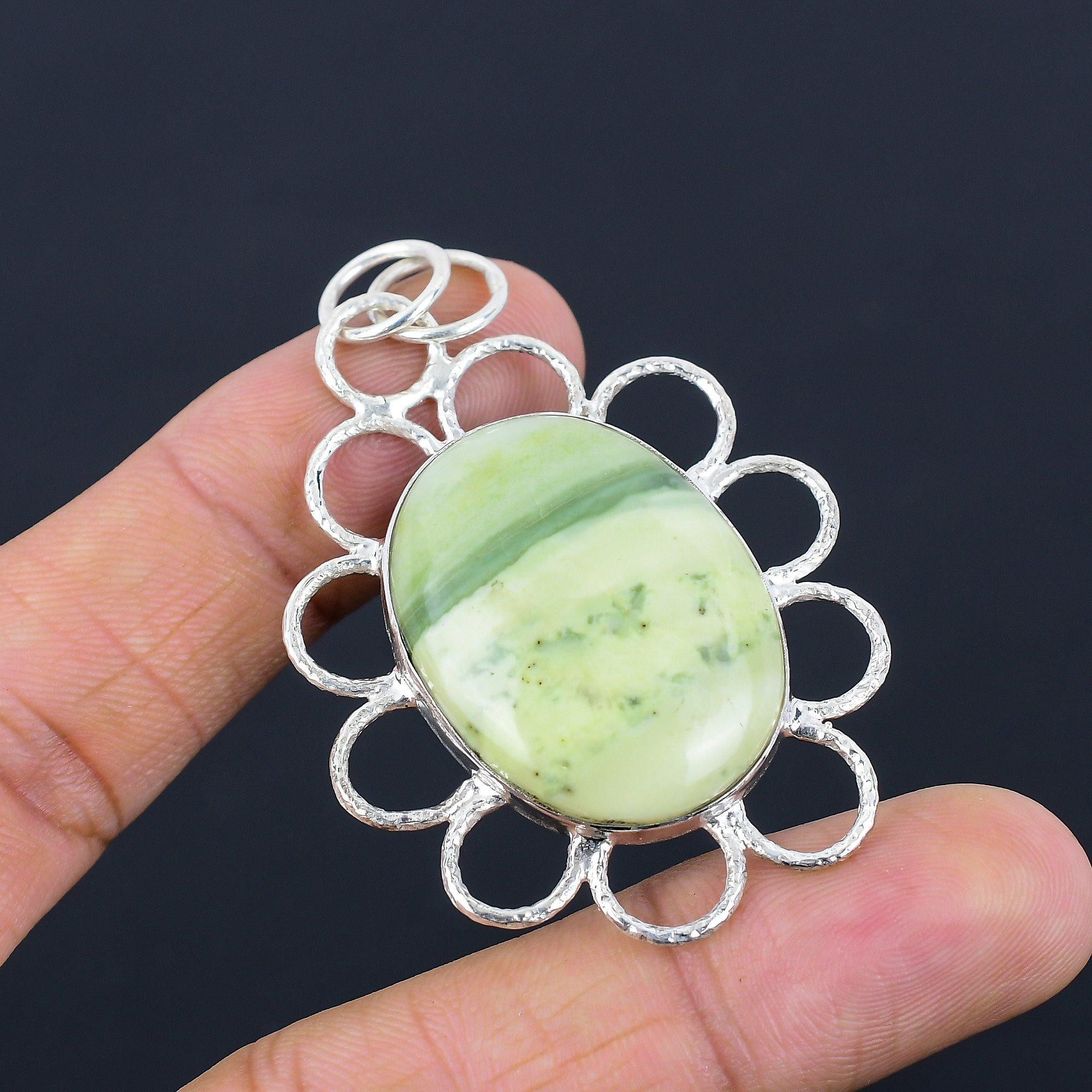 

Womens day Sale Green Opal Gemstone October Birth New Pendant Jewelry 925 Silver