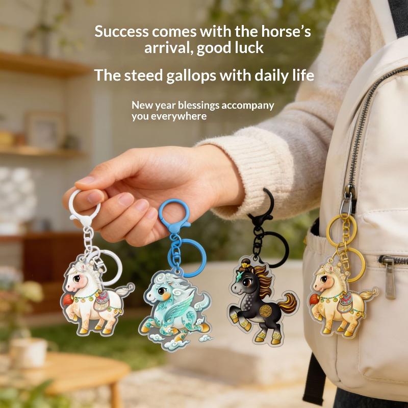 Cartoon Cute Horse Charm Keychain Bag Pendant Hanging Decoration Car Key Ring 2026 Horse Year Lucky Gift