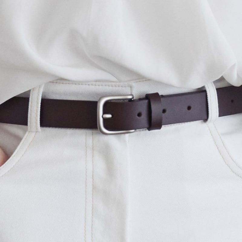 

LOEIL Квадратный ремень из телячьей кожи - Коричневый FREE