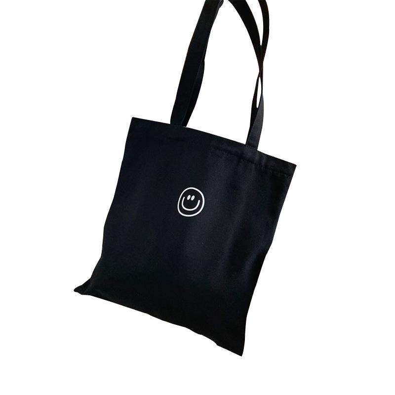Korean Style Large Smile Face Canvas Bag - College Student Tote with Large Capacity for Books