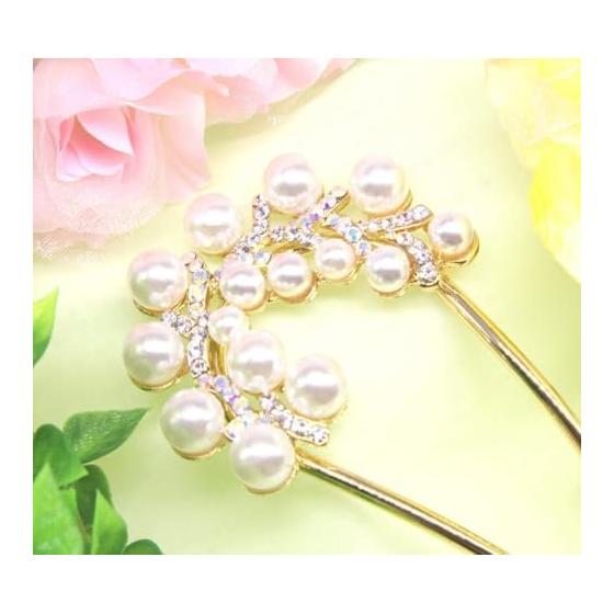 Miaomyao U-Shaped Hairpin Hair Stick Japanese Kimono Yukata Simple Pearl Hair Comb Hair Accessories Gold Flower Motif Cubic Zirconia Resin Pearl