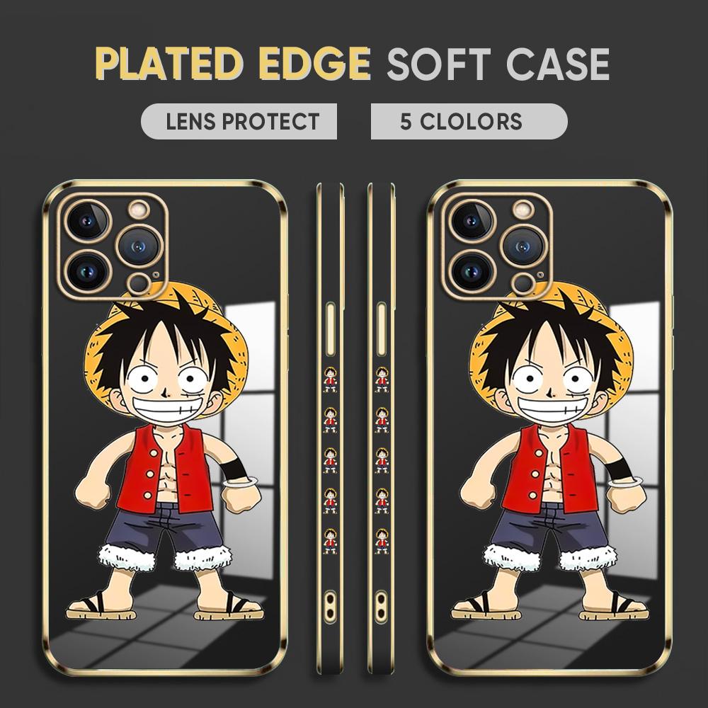 Kreslený obal na telefon Luffy Plating pro iPhone 11 13 15 Samsung Galaxy A52 Xiaomi Redmi 12C Note 10 Pro Oneplus měkký obal na smartphone