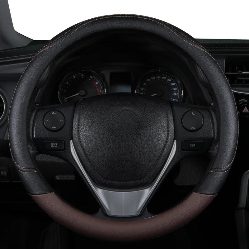 1PC New PU Leather Splicing Leather Anti-slip Wear Four Seasons Universal Steering Wheel Cover Black pink fang-PU-Black Brown