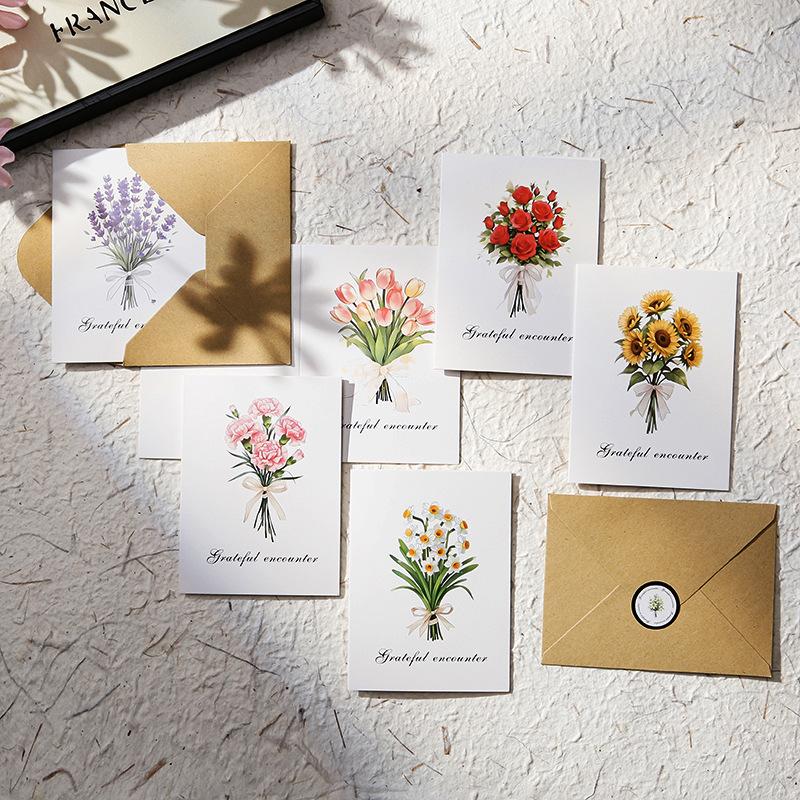 1/4/8 sets Flower Bouquet Cards with Envelopes for Thank You, Wedding, Valentine, Christmas, Birthday, Parents, Wife, Teacher