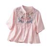 Women's Retro Loose Fit Linen Cotton Blouse With Buttons And Embroidery
