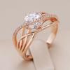 Luxury  Rose Gold Color Geometric Cross Rings For Women Natural Zircon Accessories Ethnic Wedding Jewelry Crystal Gift
