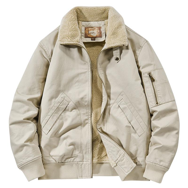 New Jacket Winter Men's Pure Cotton Velvet Thickened Washed Tooling Jacket Outdoor Casual Stand-up Collar Men