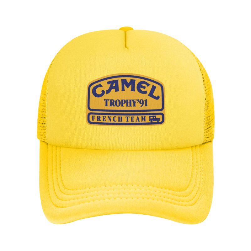 Camel Trophy 91 Print Mesh Pet Mannen Vrouwen Zomer Zonneklep Pet Straat Hip Hop Hoed Buiten Zonnescherm Hoed Dagelijks Adjustable yellow