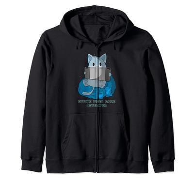 Videospiel-Kapuzenpullover mit Reißverschluss, Katze, Spiel, Gamer,