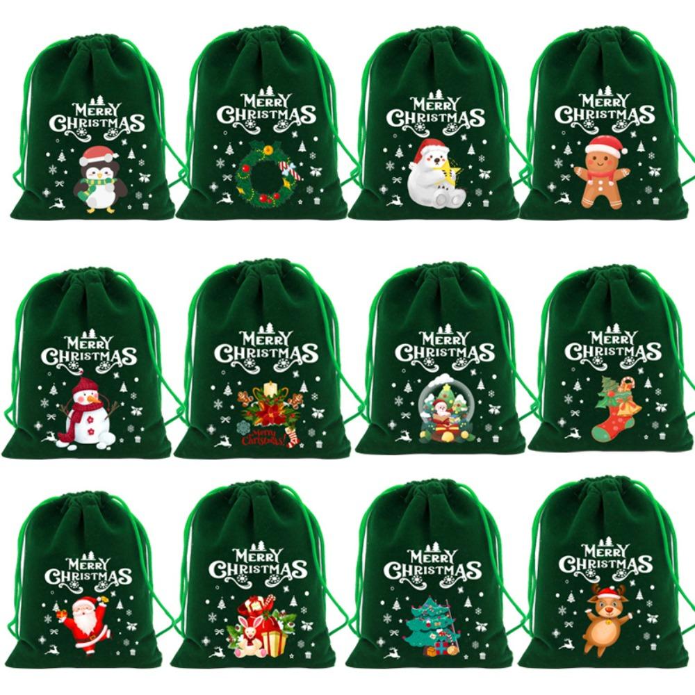 5PCS Green Christmas Velvet Bags Bracelet Jewelry Storage Jewelry Packaging Bag  For Christmas