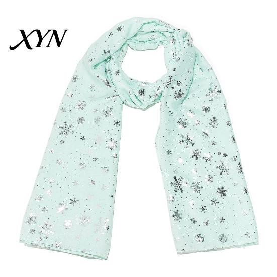 Cozy Christmas Party Scarf Glitter Sparkly Foil Snowflake Print for Women, Warm Fashionable Neckwear Theme Shawl Wrap, Fall Winter Lightweight