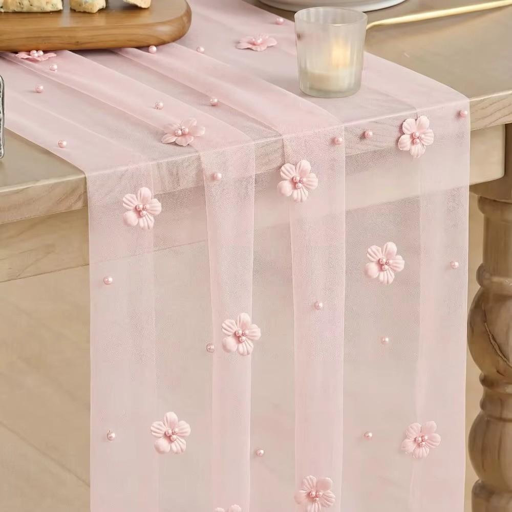 75*300CM Tulle Table Runner Polyester Sheer Table Cover New Lace Table Runner For Table Decoration