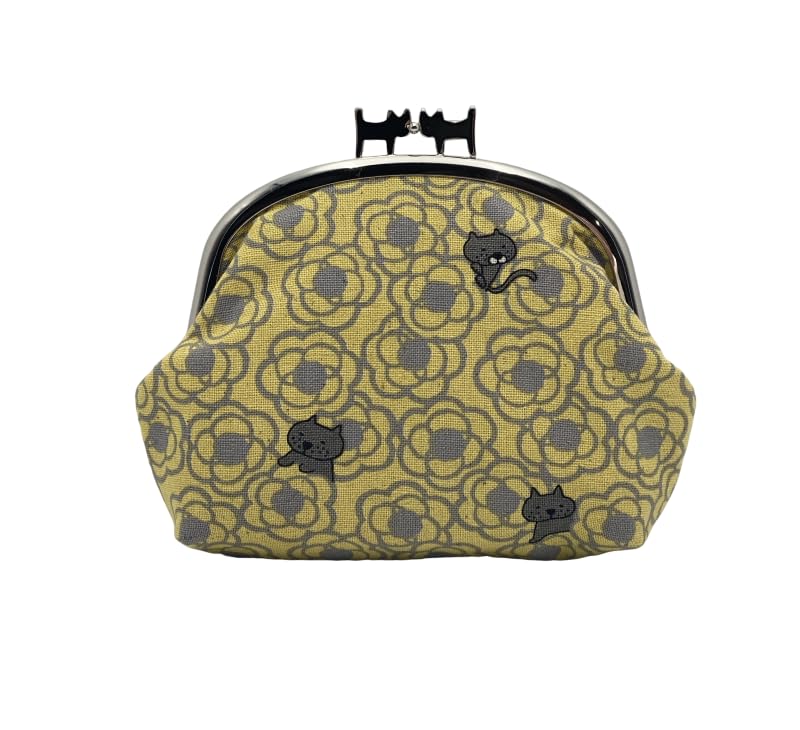 

Biandu Pair of Clasp Coin Small Item Large Made in Cat Animal Print and Cat Cats, Purse, Purse, Case, Pouch, Capacity, Japan, Kyoto, (Flower (Yellow))