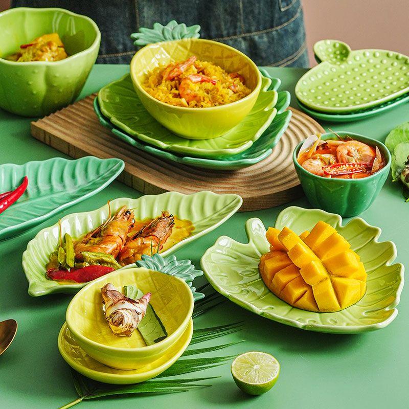 Breakfast Plate Creative Dim Sum Plate Malachite Green Ceramic Dinner Plate Thai Simple Tropical Rainforest Theme Tableware