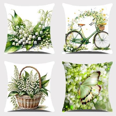 Short Plush Pillowcase Lily of the Valley Sofa Pillow Case New Cushion Cover Spring Season