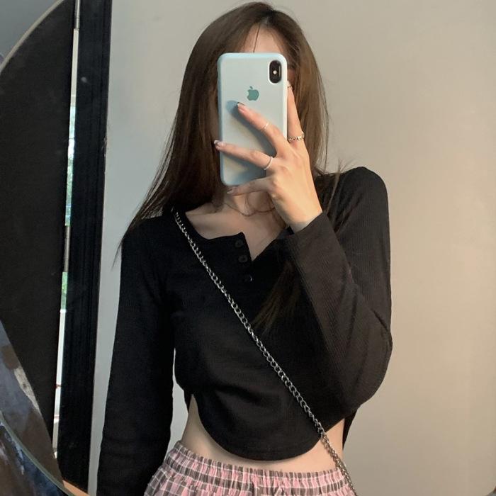 

Женская приталенная футболка с длинным рукавом 2023 - Сдержанный дизайн для весны и осени M чёрный