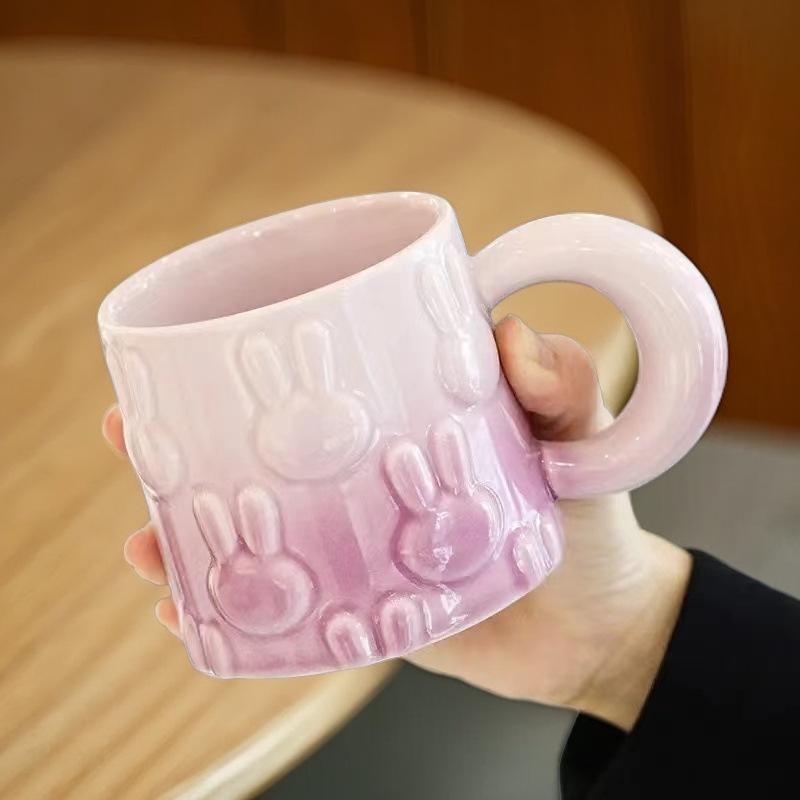 

Ins Style Ceramic Mug Girls Couple Coffee Cup Milk Cup Cute Water Cup Gradient Cute Rabbit 301-400ml