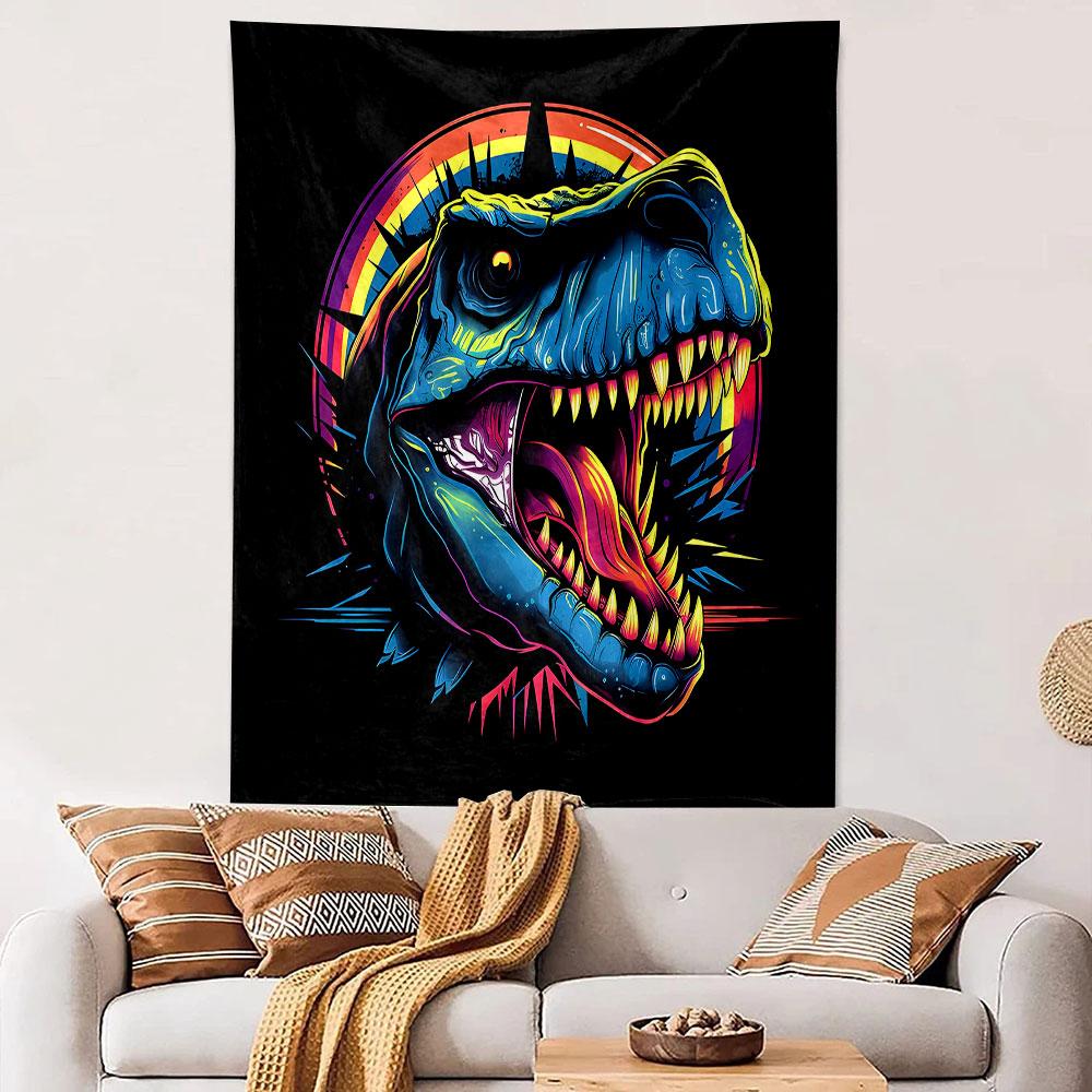Neon Dinosaur Fury Design Patterned Tapestry Decorative Wall Hanging, Home Bedroom Living Room Decor