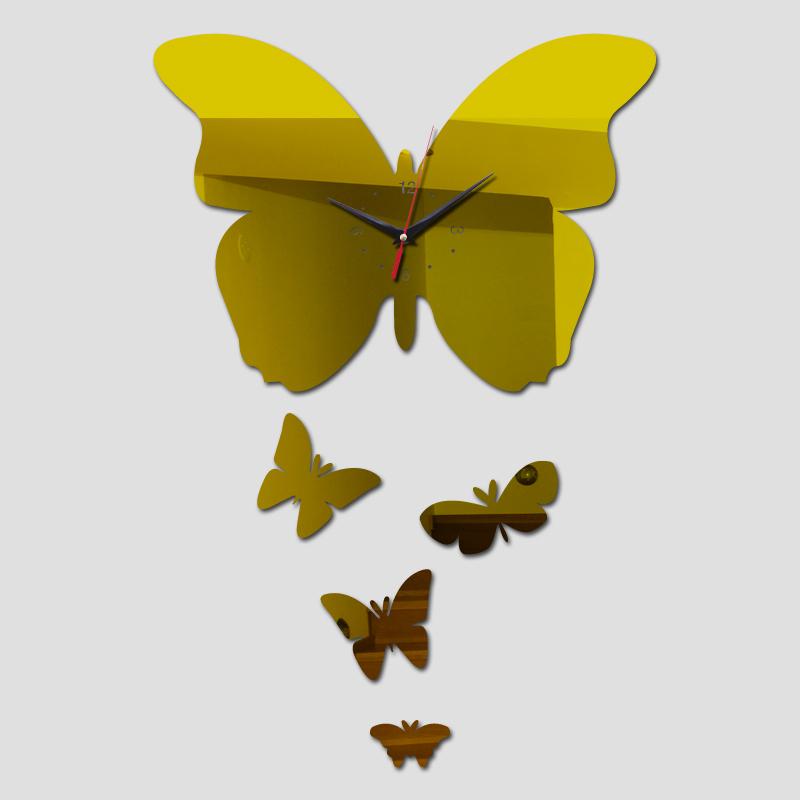 

New Wall Big Butterfly Acrylic Mirror Watch Quartz Wall Clock Acrylic Stickers Modern Design Home Wall Decoration 45CMX45CM золотой