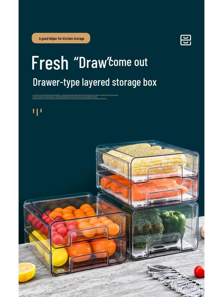 PET Egg and Veggie Refrigerator Organizer - Stackable, Multifunctional Drawer with Drainage