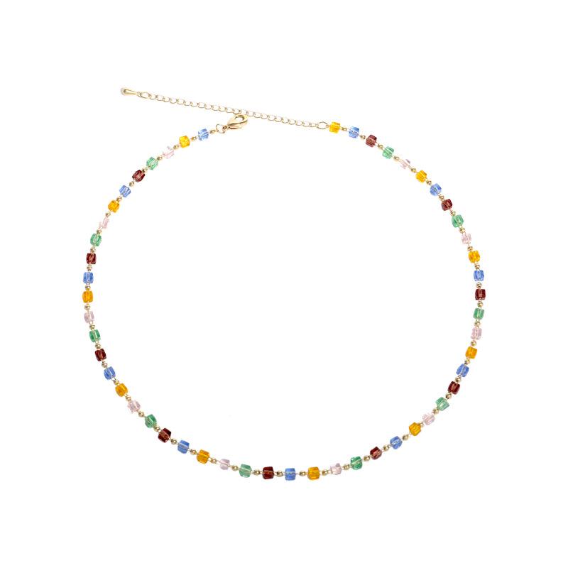 Korean Simple Temperament Fashionable Small Fresh Handmade Beaded Colored Crystal Necklace Choker Neck Chain Hyunya Style K9
