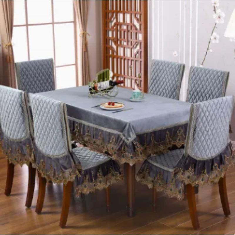 1 Piece Chair Cover Luxury Embroidery Velvet Tablecloth Dining Chair Cushion Living Room Decor Coffee Square Round Table Cloth