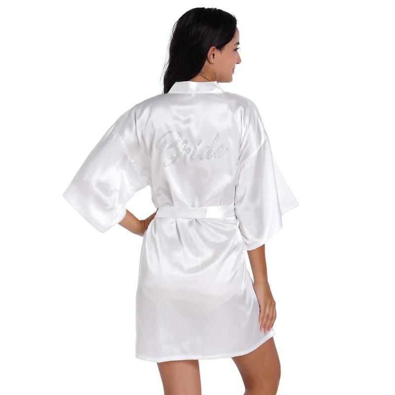 Women's Fashion Casual Rhinestone Homewear Summer Thin Kimono Half Sleeve Loungewear Solid Color Morning Robe